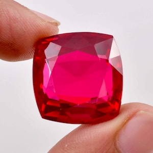 53.82 Ct Natural Mozambique Blood Red Ruby Cushion Cut Loose Gemstone Certified 21x21 MM-AAA+ Top Quality Ruby-Ring & Jewelry Making Gems