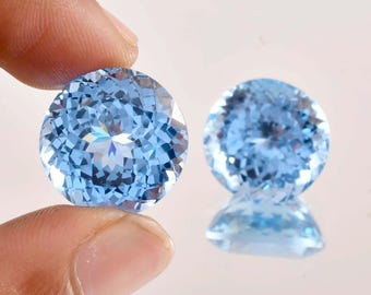 1 Pair Natural Flawless Blueish AQUAMARINE Round Cut Loose Gemstone Certified-AAA+ Top Quality Aquamarine-Ring & Jewelry Making Gemstone