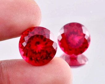 1 Par de Rubis Vermelhos Sangue de Pombo de Moçambique Naturais e Impecáveis, Lapidação Redonda, Certificados como AAA+ de Qualidade Superior - Gema Perfeita para Anéis e Joias