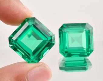 1 paar natuurlijke onberispelijke groene Colombiaanse smaragd vierkant geslepen losse edelsteen GIT-gecertificeerd-AAA+ topkwaliteit smaragd-ring en edelstenen voor het maken van sieraden