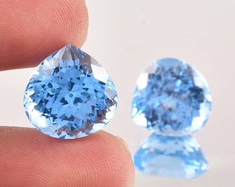 1 Pair Natural Flawless Blueish AQUAMARINE Heart Cut Loose Gemstone Certified-AAA+ Top Quality Aquamarine-Ring & Jewelry Making Gemstone