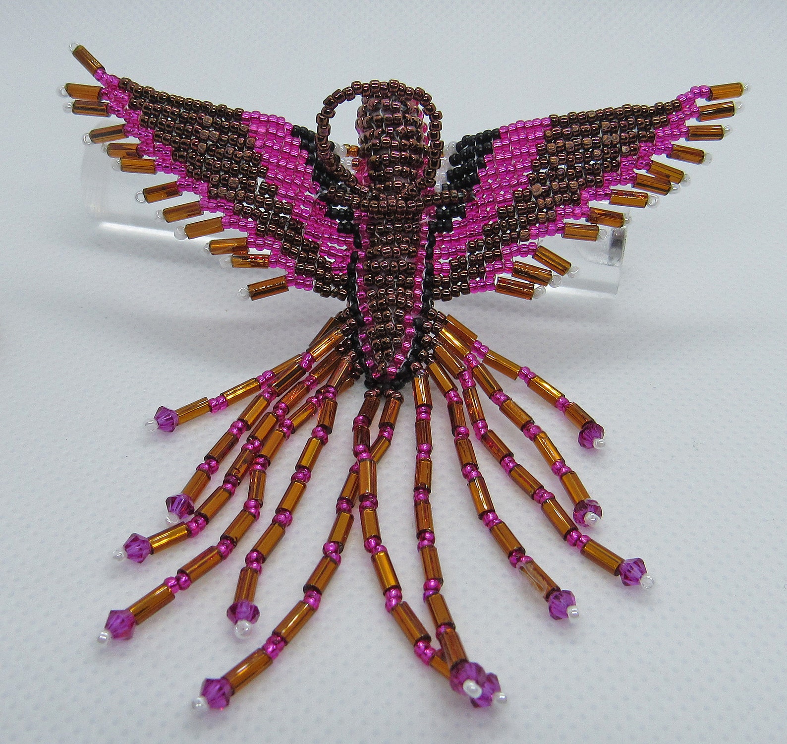 Miniature Beaded Hummingbird Ornament Dark Bronze and Fuchsia Etsy UK