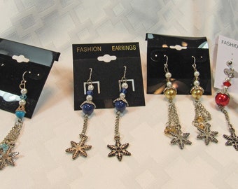 Earrings - snowflake dangle earrings chose from two styles and four colors