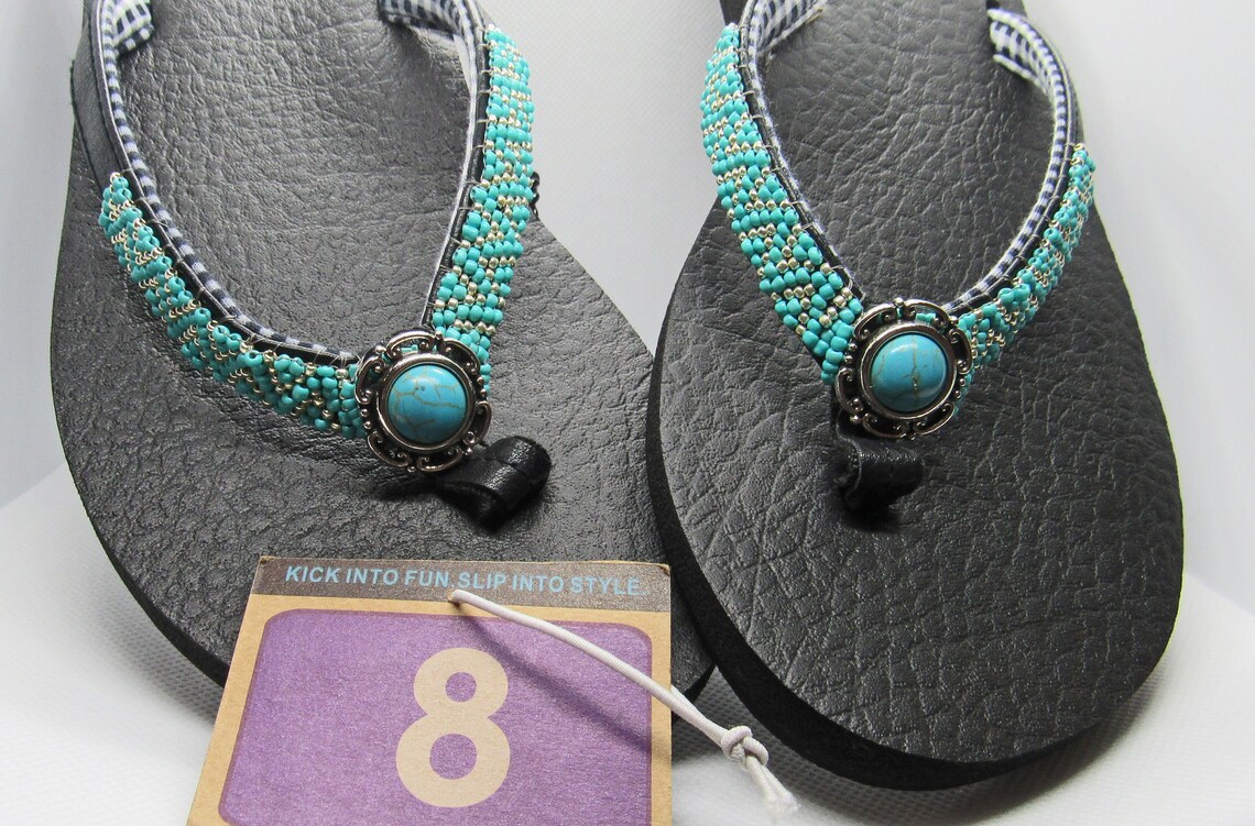 flip flops with turquoise stones
