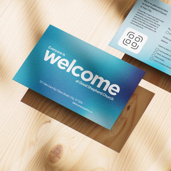 Editable Blue Church Connection Card Canva Template | 6 inch x 4 inch Double Sided Postcard (Digital Download)