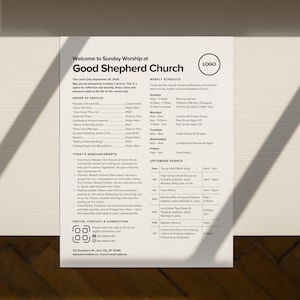 Modèle de bulletin d'information de l'église moderne : ordre de service minimaliste (toile, 8,5 x 11, numérique)