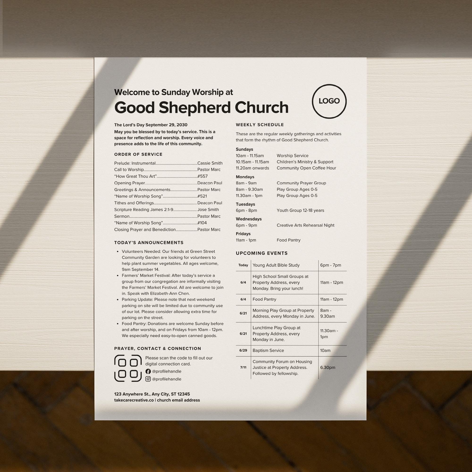Bulletin Newsletter Examples Modern Church Newsletter Bulletin Template: Minimalist Order of Service ...