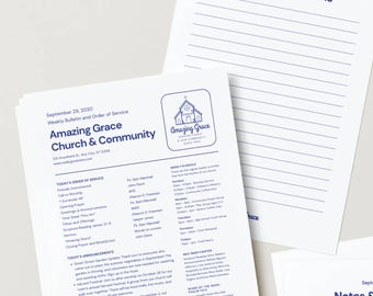 A4 US Letter Minimalist Church Bulletin Template: Order of Service, Sermon Notes, Newsletter (Canva, Digital Download)