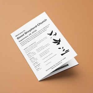 Modelo de boletim de igreja em preto e branco no Canva | Carta americana com dobra dupla de 8,5 x 11 | Moderno e minimalista inspirado em Matisse