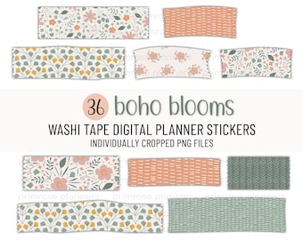 Boho digitale Washi Tape-stickers | Boho Washi Tape voor GoodNotes, Notability | Boho Washi Tape voor digitale planners | Washi-tape clipart