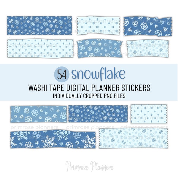 BLUE SNOWFLAKES Plaid Digital Washi Tape Stickers | Washi Tape for GoodNotes, Notability | Winter Washi Tape For Digital Planners | Clipart