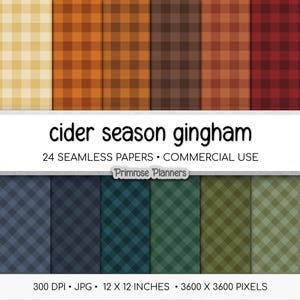 Autumn Gingham Digital Paper | Cider Season Seamless Patterns Commercial Use | Burnt Orange, Navy, Olive & Burgundy | Fall Background