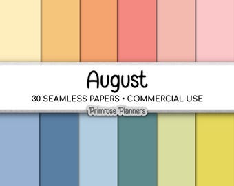 Solid Digital Paper August Summer | Late Summer Brights | Pale Yellow, Orange, Pink, Blue, Green | Commercial Use Background