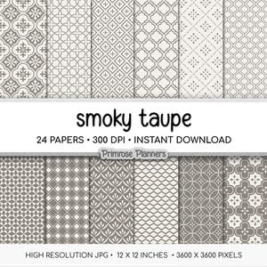Smoky Taupe Digital Paper | Moroccan Tile, Quatrefoil Patterns | Neutral Printables | Farmhouse Scrapbook Pages