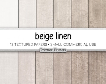 Neutral Linen Digital Paper | Seamless Monochrome Texture | Cream Beige & Off-White Backgrounds | Commercial Use 300 DPI