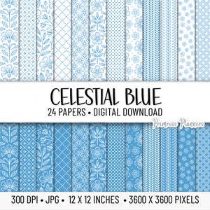BLUE Patterns Digital Paper Pack | Digital Striped Paper | Printable Scrapbook Paper | Base Paper | Instant Download | Floral, Flowers