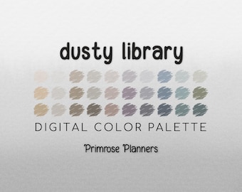 Dusty Library Procreate Palette & Photoshop Swatches, Neutral, Muted Mauve Purple Blue Sage Olive, Hex Codes