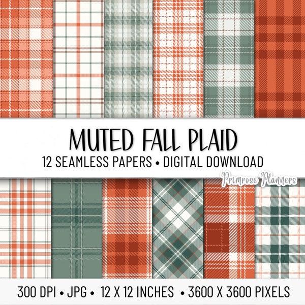 Muted Fall Tartan Digital Paper Pack | Digital Plum Paper | Autumn Digital Paper | Instant Download for Commercial Use | Orange, Green Plaid