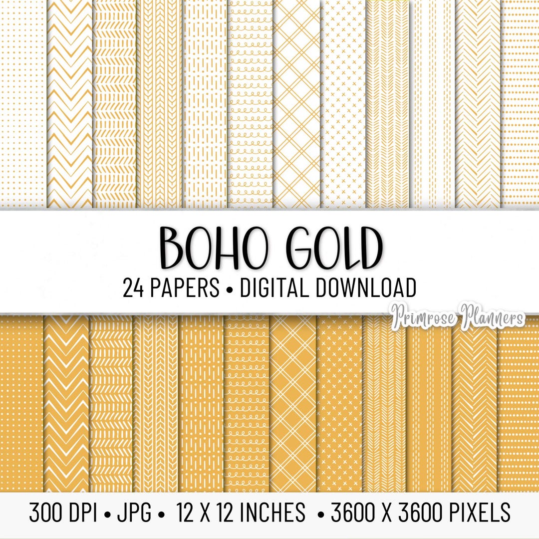BOHO GOLD Pattern Digital Paper Pack | Digital Stripe Paper | Printable ...