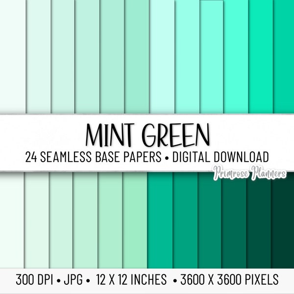 Mint Solid Digital Paper Pack | Plain Green Background | Monochrome Mint Paper | Digital Scrapbook Instant Download for Commercial Use
