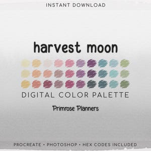Harvest Moon Procreate Palette & Photoshop Swatches, Celestial Autumn Night, Gold Pink Purple Teal, Hex Codes
