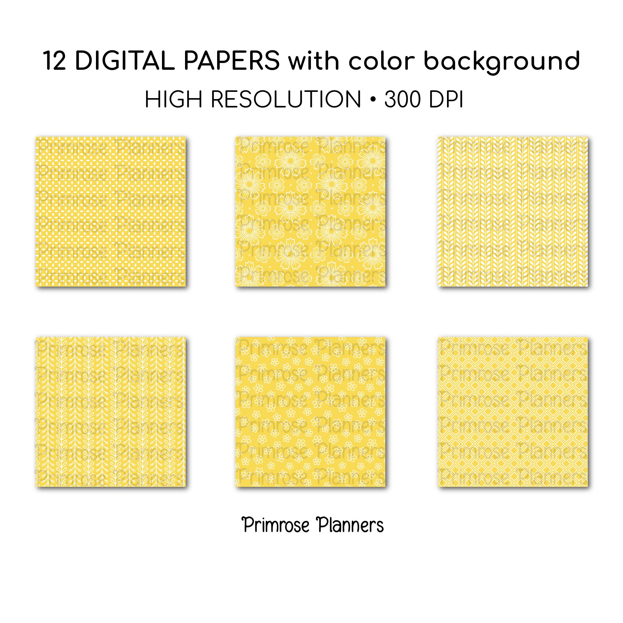 Yellow and White Floral Digital Paper, Minimalist Boho Patterns, Sunny ...