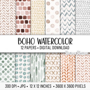 Boho Watercolor Digital Paper Pack | Digital Watercolor Paper | Textured Digital Paper | Instant Download | Neutral Watercolor