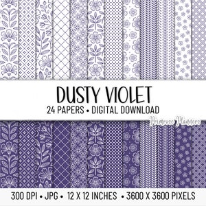 Confezione di carta digitale con motivo VIOLET / Carta digitale a righe / Carta per album stampabile / Carta di base / Download immediato / Floreale, Fiori