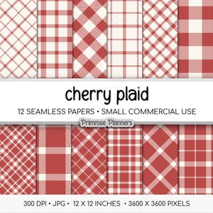 Seamless Cherry Red White Plaid Digital Paper, Classic Gingham Buffalo Check, Red White Tartan, Nautical Picnic Background, Commercial Use