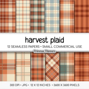 Papier numérique à carreaux orange, bordeaux et bleu sans couture, carreaux de buffle brun clair, motifs d'automne, album de Thanksgiving, usage commercial