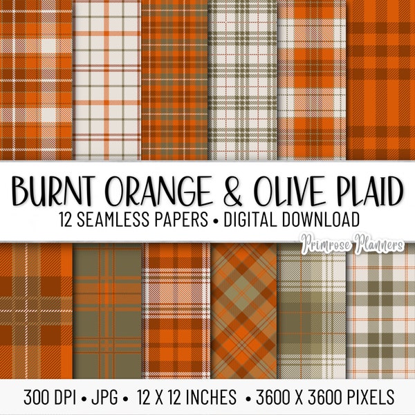 BURNT ORANGE OLIVE Tartan Digital Paper Pack | Digital Printable Paper | Digital Background | Instant Download Commercial Use | Seamless