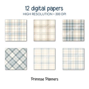 Seamless Blue and Beige Plaid Digital Paper, Cream Buffalo Check, Chambray Sand Tartan, Coastal Beach Scrapbook, Commercial Use, 300 DPI image 3