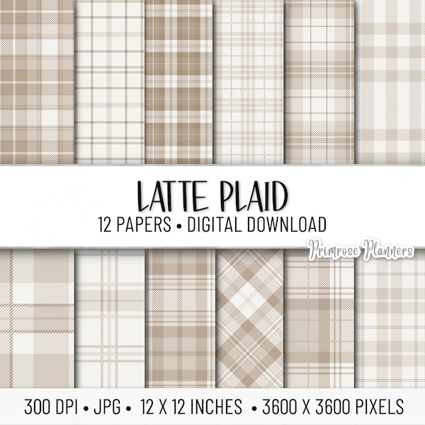 Latte Tartan Plaid Digital Paper Pack | Beige Digital Paper | Neutral Plaid | Tartan Digital Paper | Instant Download | Brown and Tan