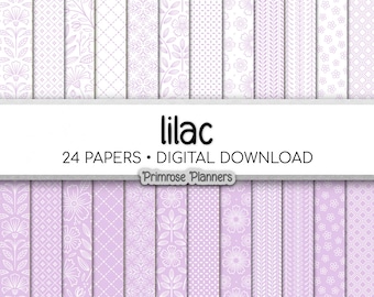 Lilac and White Digital Paper, Minimalist Boho Patterns, Spring Lavender Scrapbooking, Nursery & Easter Print