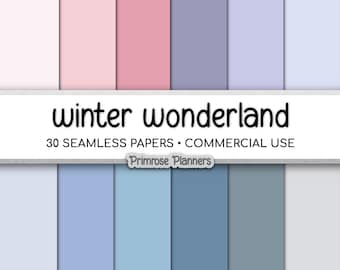 Solid Digital Paper Winter Wonderland | Hazy Snow Palette | Pink, Periwinkle, Blue, Teal, Gray | Commercial Use Background