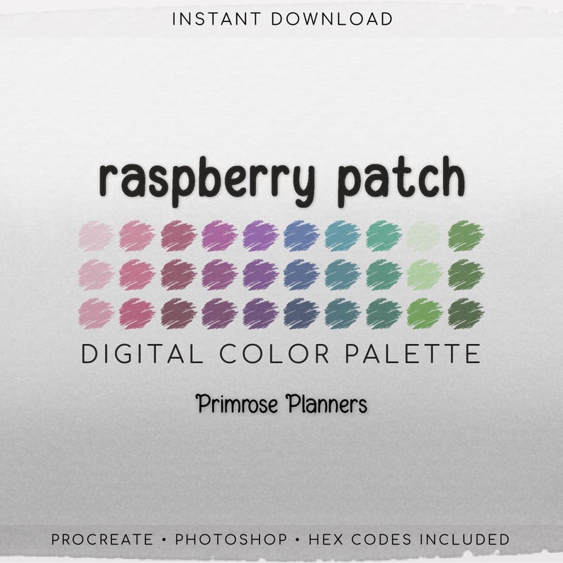 Raspberry Procreate-palett och Photoshop-färgprover, röd lila grön, sommarträdgårdsestetik, hexagonkoder bild 1