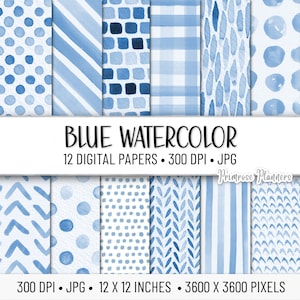 Paquete de papel digital de acuarela azul clásico / Papel de acuarela digital / Papel digital pastel / Descarga instantánea / Acuarela azul