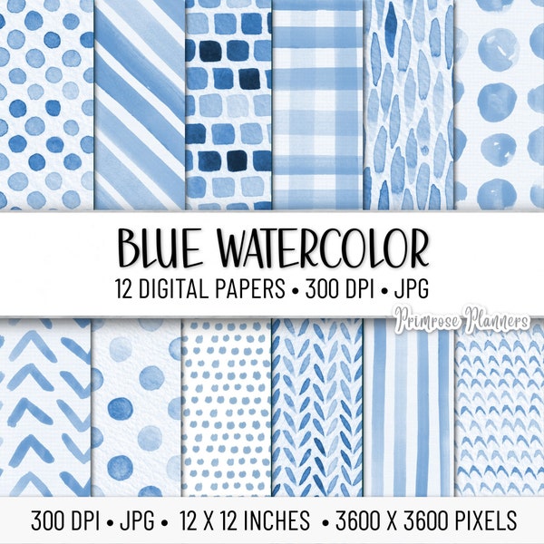 Classic Blue Watercolor Digital Paper Pack | Digital Watercolor Paper | Pastel Digital Paper | Instant Download | Blue Watercolor