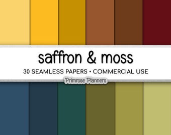 Solid Digital Paper Saffron and Moss | Earthy Botanical Palette | Mustard Yellow, Moss Green, Navy Blue, Maroon | Digital Cardstock