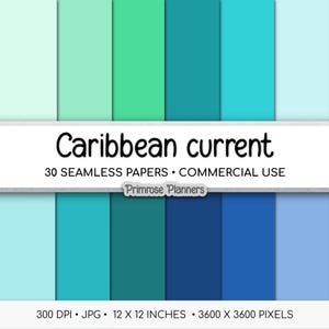 Solide digitaal papier Caribische stroom | Palet tropische oceaan | Diepblauw, donkerblauwgroen, aqua, zeegroen | Achtergrond voor commercieel gebruik