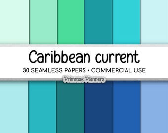 Solid Digital Paper Caribbean Current | Tropical Ocean Palette | Deep Blue, Dark Teal, Aqua, Sea Green | Commercial Use Background
