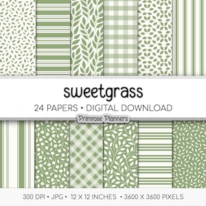 Sweet Grass Farmhouse Digital Paper, Cottagecore Olive Backgrounds, Earthy Scrapbook Paper
