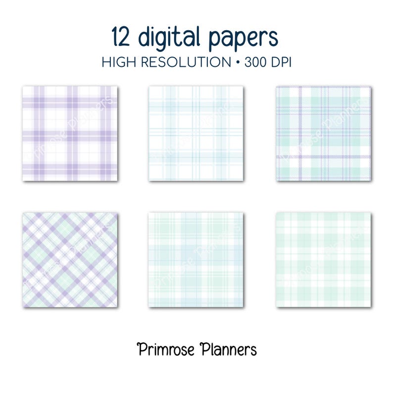 Seamless Pastel Plaid Digital Paper, Purple and Aqua Buffalo Check ...