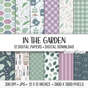 Papel digital de jardín / Papel digital de plantas / Papel digital de salvia / Descarga instantánea / Lavanda y salvia / Papel de jardinería