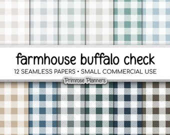 Neutral Plaid Digital Paper, Modern Farmhouse Patterns, Beige Buffalo Check, Minimalist Tartan, Seamless Commercial Use Backgrounds