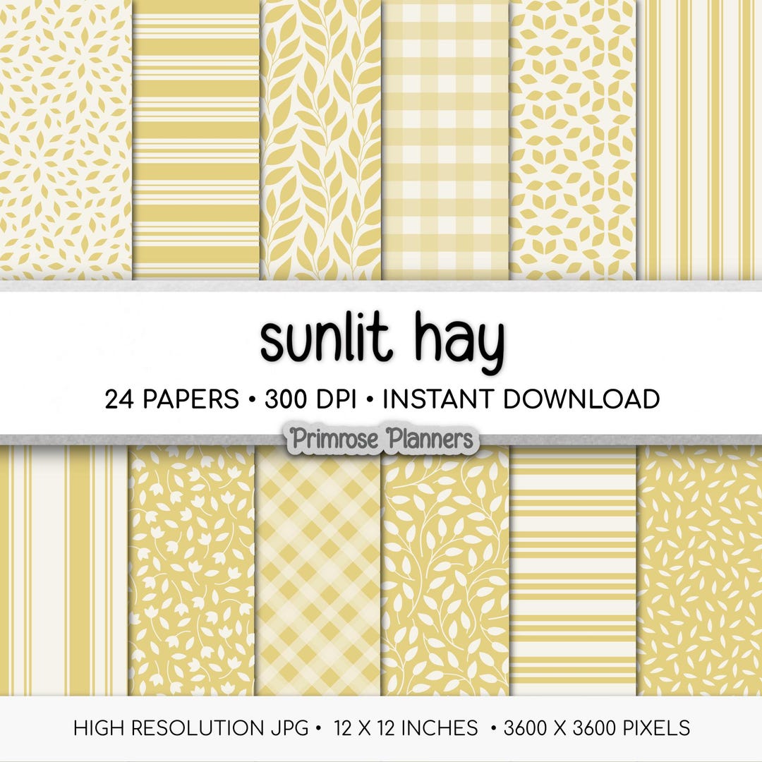 Hay Pattern Paper Farmhouse Digital Paper Set, Hay Yellow and Cream Backgrounds, Rustic ...