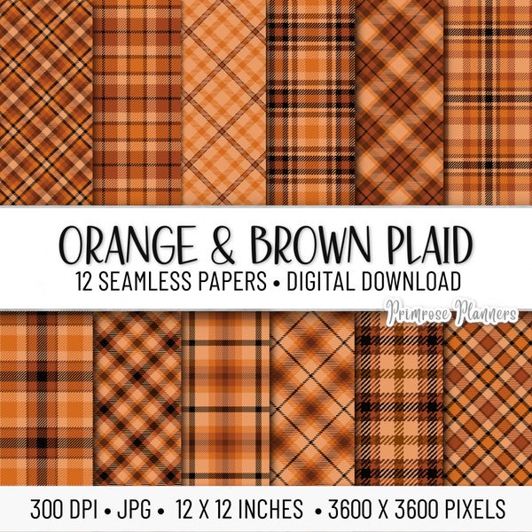 ORANGE and BROWN Tartan Plaid Digital Paper Pack | Digital Printable Paper | Digital Background | Instant Download Commercial Use | Seamless