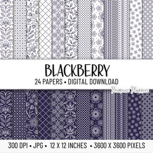 Pack de papier numérique Motifs BLACKBERRY | Papier numérique à rayures | Papier de scrapbooking imprimable | Papier support | Téléchargement instantané | Floral, Fleurs