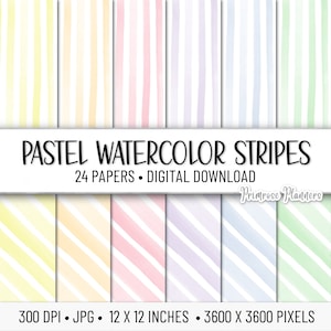 Papier numérique rayures aquarelle pastel | Papier aquarelle numérique | Papier numérique arc-en-ciel doux | Téléchargement instantané | Aquarelle arc-en-ciel