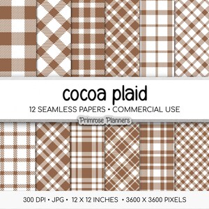 Papel digital a cuadros marrón cacao sin costuras, cuadros búfalo, tartán chocolate oscuro, álbum de recortes de otoño, uso comercial, 300 ppp
